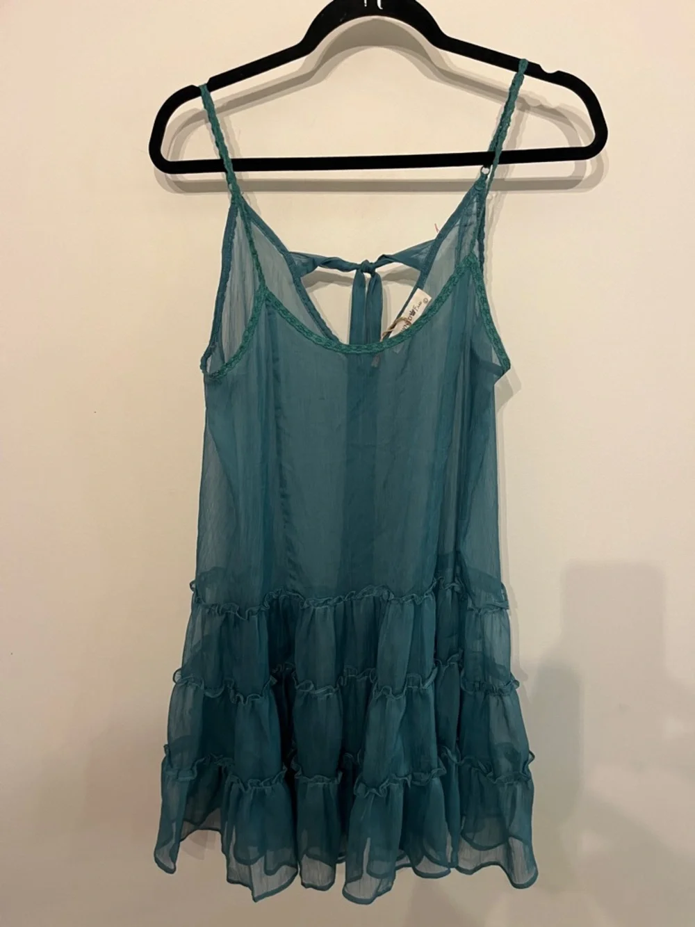 Crowned Free Sheer Teal Ruffle-Tier Women's Swim Coverup with Tie Back - Picture 1 of 5